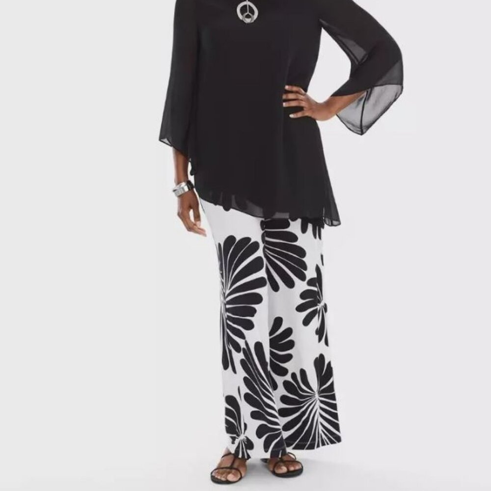 CHICO'S BLACK & WHITE PALM PALAZZO PANTS_3R (XL)_$89.50